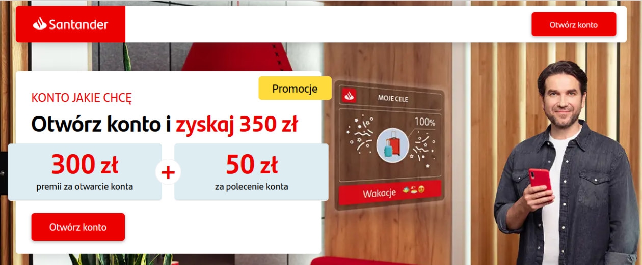 Konto bankowe Jakie Chcę od Santander z premią